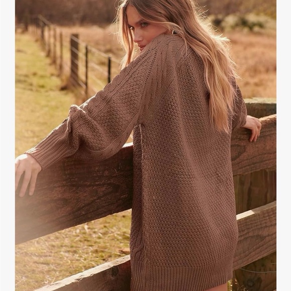 Cozy Cable Knit Sweater Dress in Taupe - Picture 4 of 8